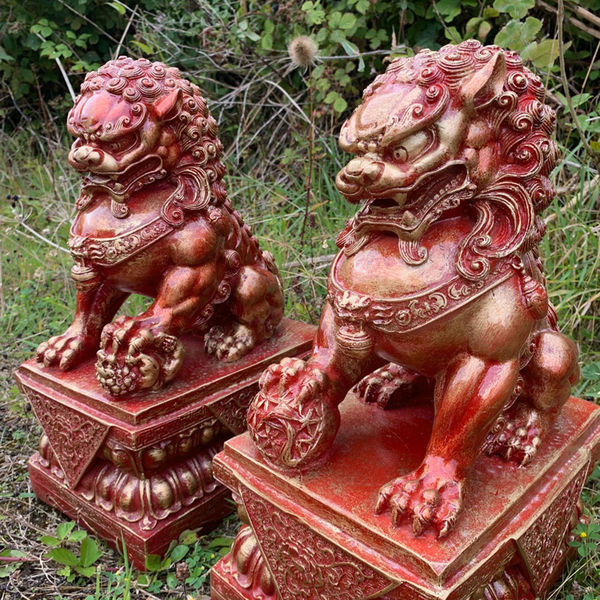 Foo Dogs 45cm Red Chinese Garden Statues