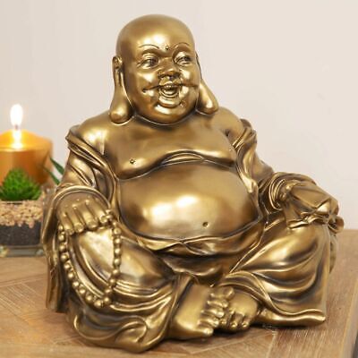 Chinese Laughing Fat Buddha Figurine Ornament Statue Bronze Effect