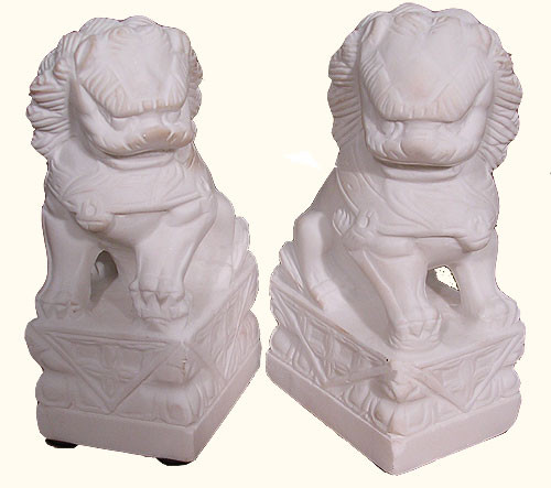 Asian Foo Dog Statues in Marble for Garden Use 5''H - Oriental