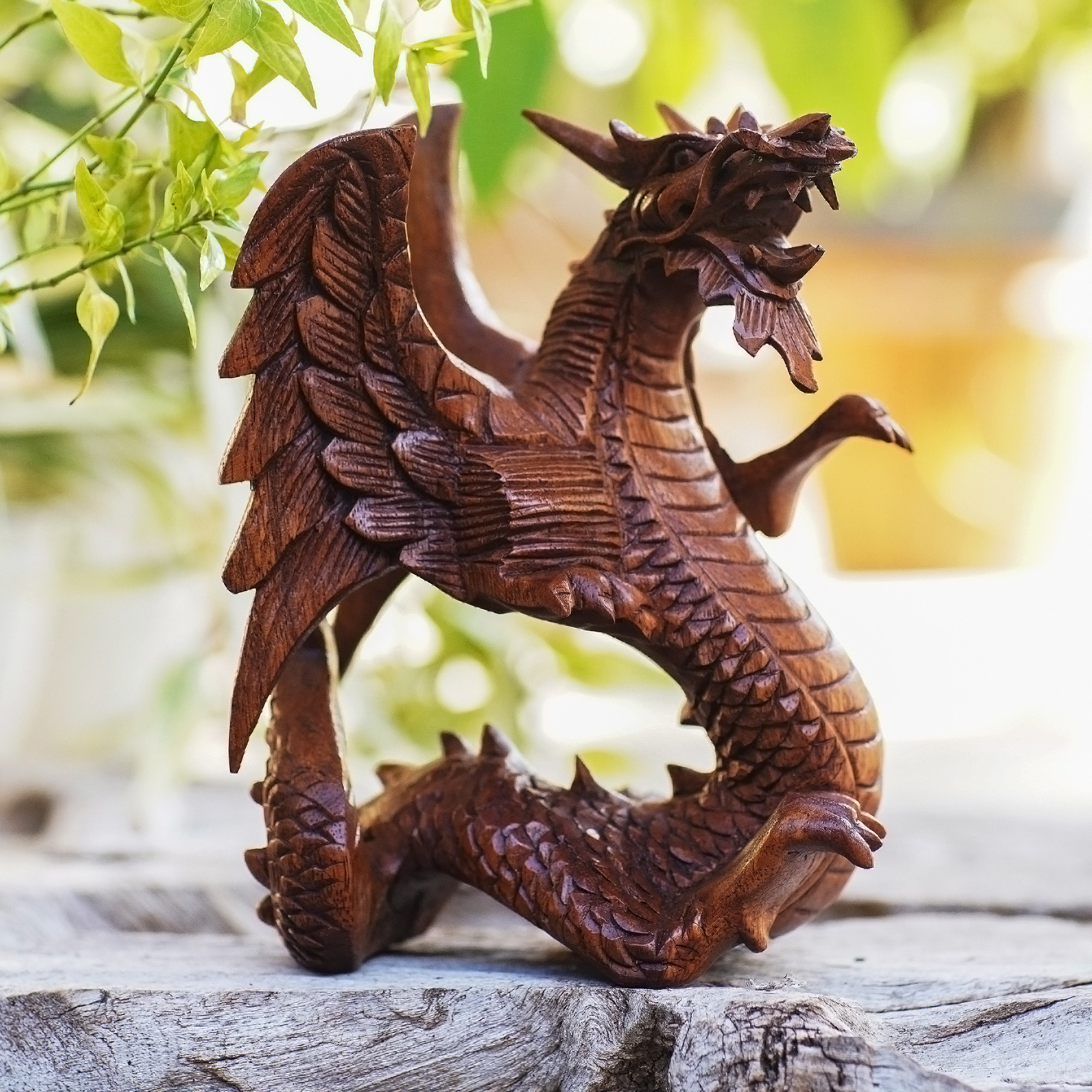 UNICEF Market | Balinese Hand Carved Wood Dragon Sculpture - Guardian