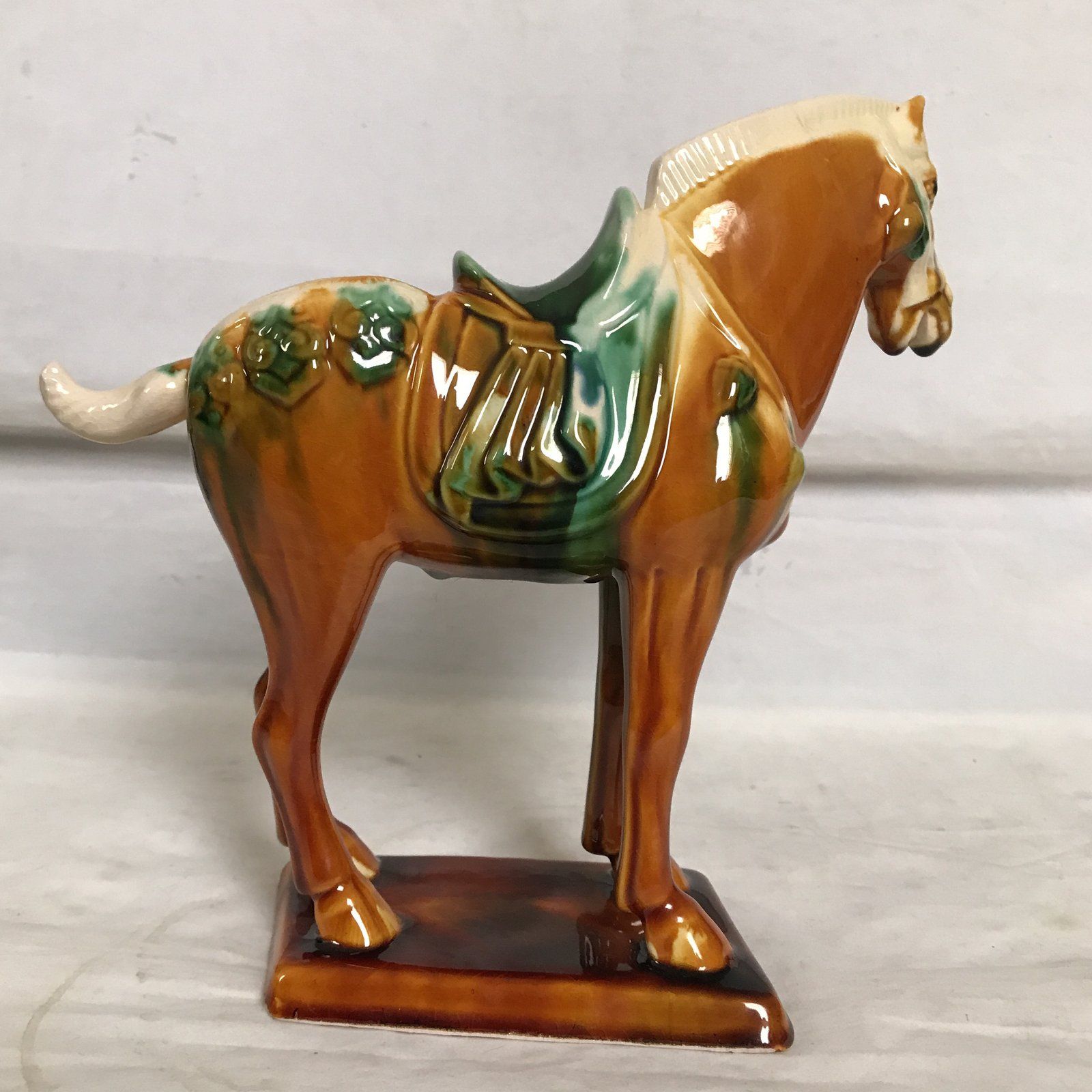 Vintage Chinese Tang style ceramic horse statue/figurine in shades of