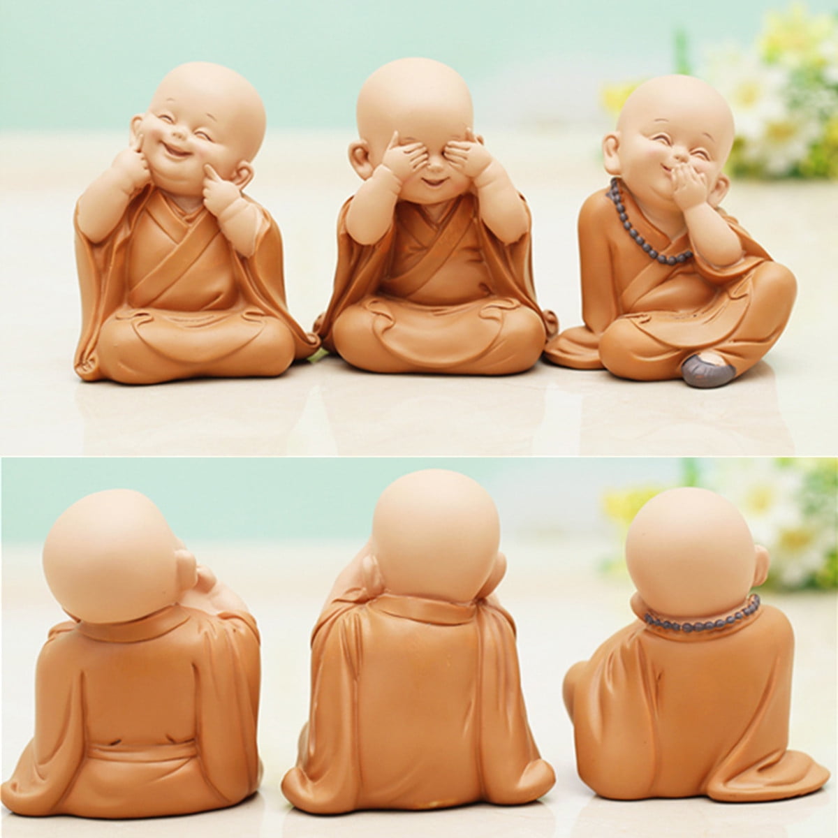 Little Monk Sculpture Chinese Style Resin Hand-carved Buddha Statue