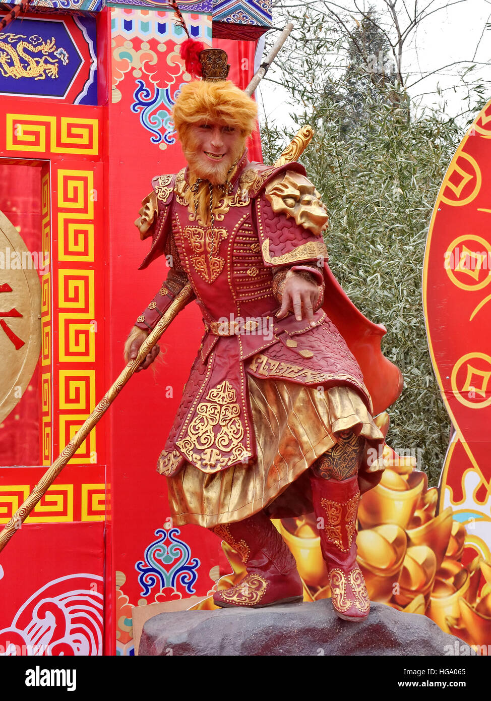 Chinese Monkey King wax statue at temple fairs during Chinese New Year