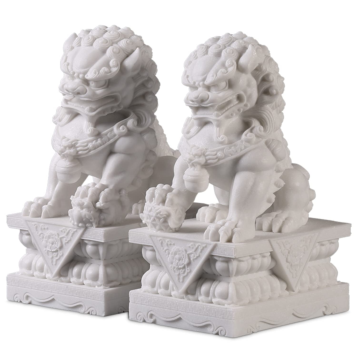 Large Size Foo Dogs Statues Pair Marble Feng Shui Guardian Lion Statues