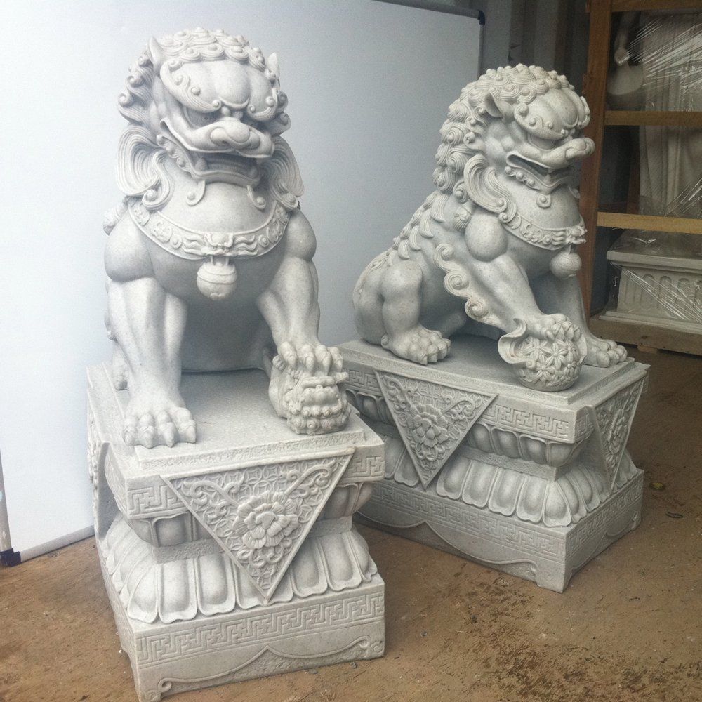 Large Foo Dogs Statues - Granite Chinese Fu Temple Lions | Foo dog