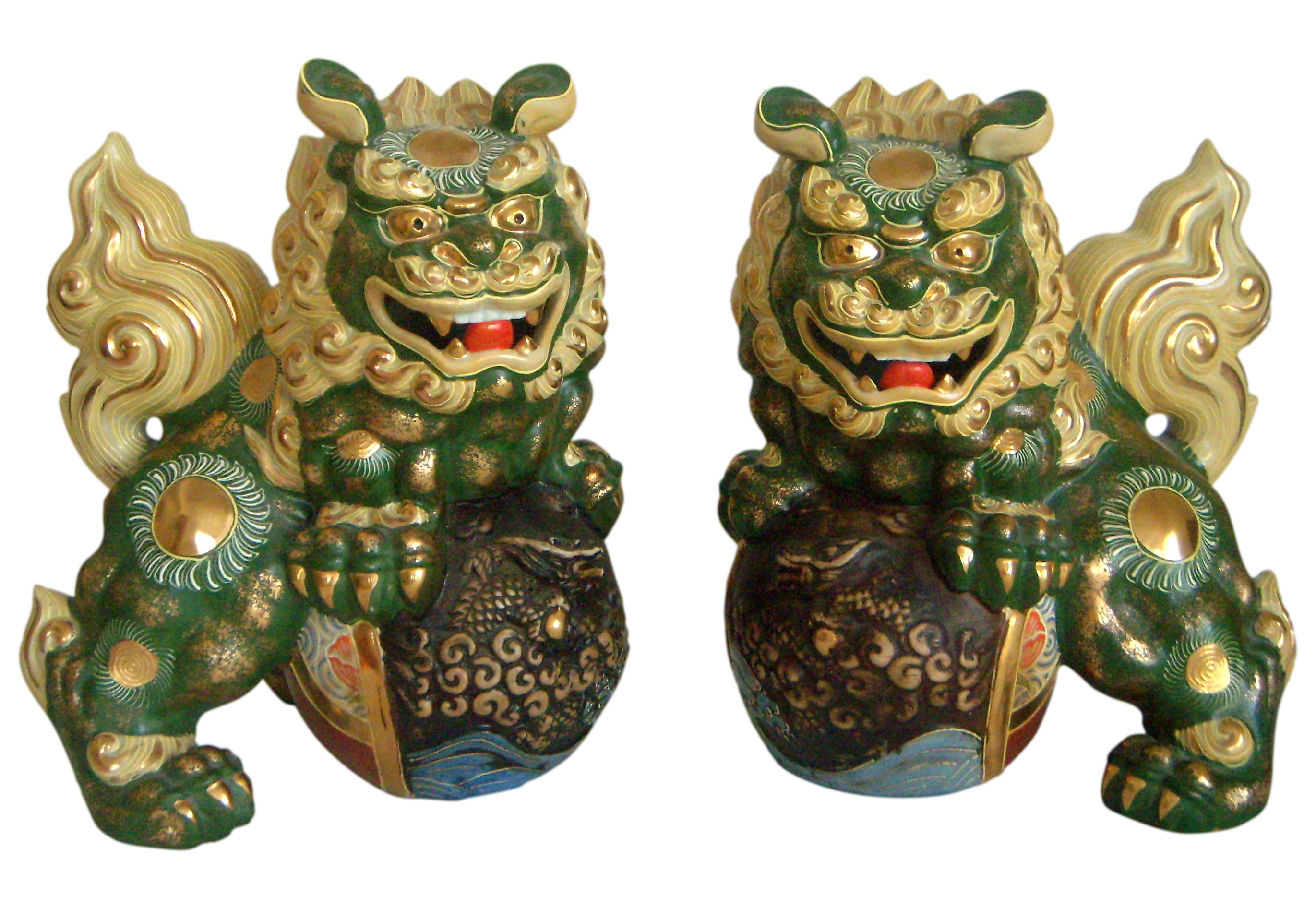 Signed Japanese Ceramic Foo Dogs - a Pair on Chairish.com | Foo dog