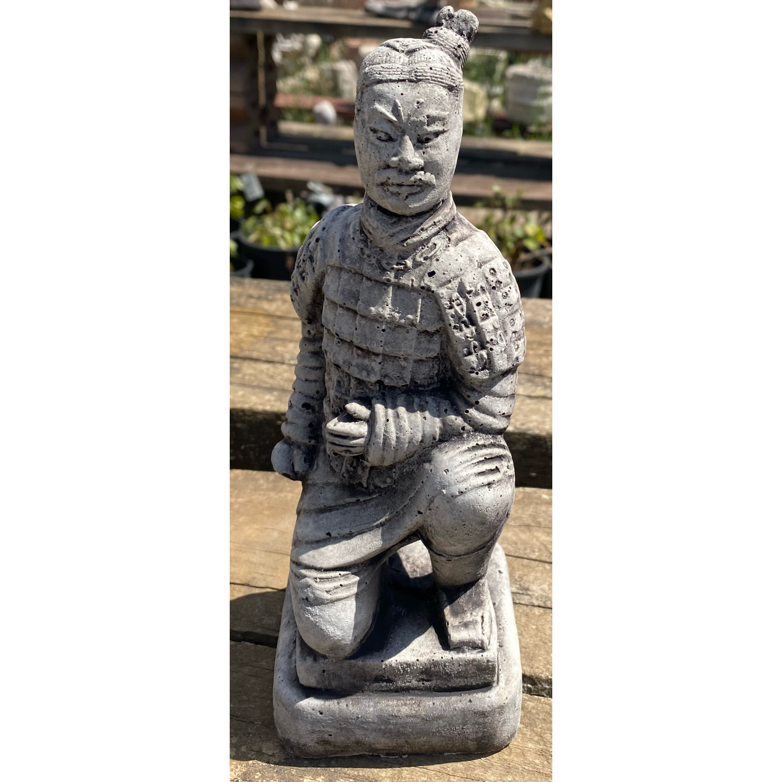 Chinese Warrior Kneeling Concrete Statue 0374d - Pots n Pots