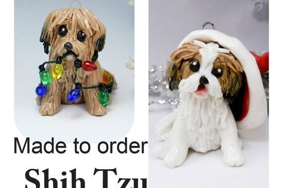 shih tzu figurines and ornaments Shih tzu tan puppy shatterproof dog breed christmas ornament