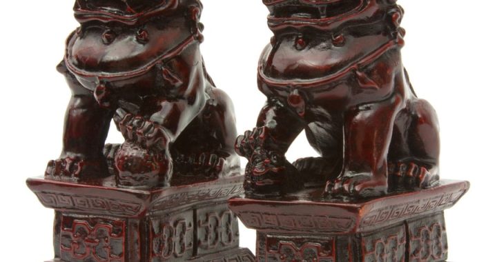 oriental dog statue Dog foo chinese statue bronze vintage lot auction