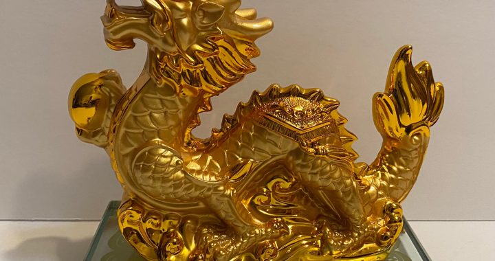 chinese golden dragon statue Golden dragon statue. chinese dragon made of gold. ai generative