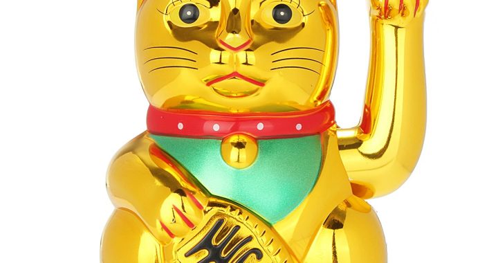 gold asian cat statue Neko waving maneki muscular jacked lucky buff paw