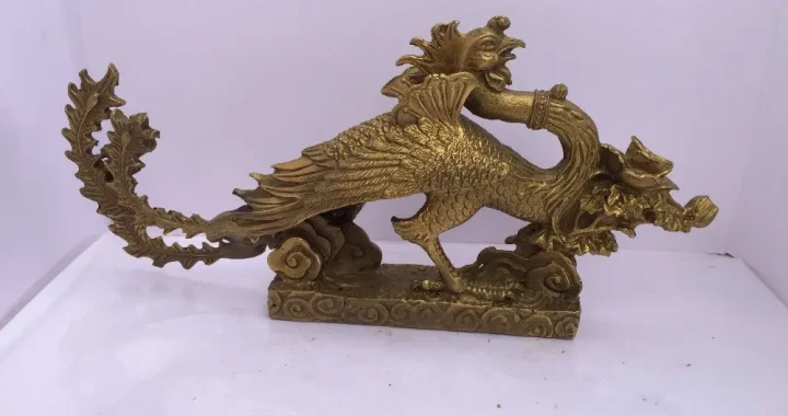 chinese phoenix statue Bronze chinese dragon & phoenix statue 5.51 inch